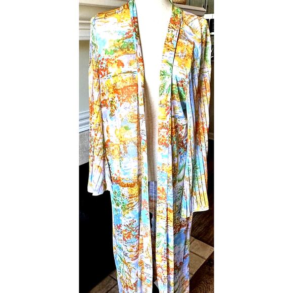 NWT Attitudes by Renee Sz M Italian Villa Print Sheer Coverup Kimono Duster QVC - Picture 1 of 9